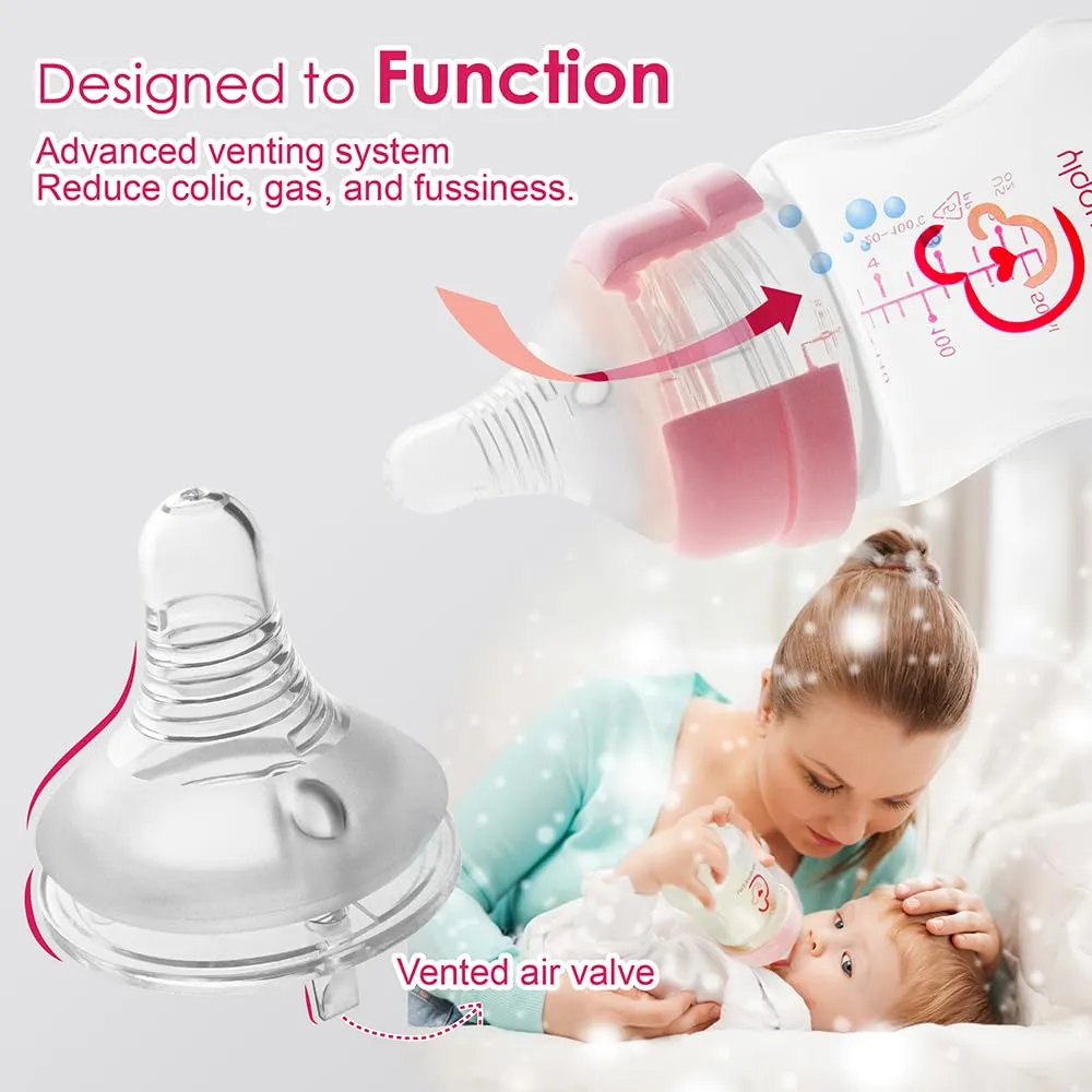 Nenesupply Natural Baby Bottles Newborn Flow Feeding Bottles Breastfeeding Bottle for Breastfed Babies Wide Neck 4.7oz Anti Colic Level 1 Nipple for 0  Month Infant Replace Spectra Bottles for Pumping
