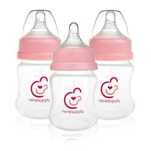 Nenesupply Natural Baby Bottles Newborn Flow Feeding Bottles Breastfeeding Bottle for Breastfed Babies Wide Neck 4.7oz Anti Colic Level 1 Nipple for 0  Month Infant Replace Spectra Bottles for Pumping