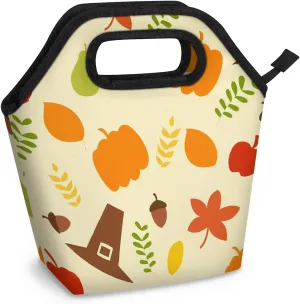 Neoprene Lunch Bags Fall Harvest Pumpkin Lunch Tote Bag with Zipper Insulated Lunchbox Handbag for Women Reusable Lunch Box Cooler Bag Waterproof Lunch Sack Bag for Work Picnic