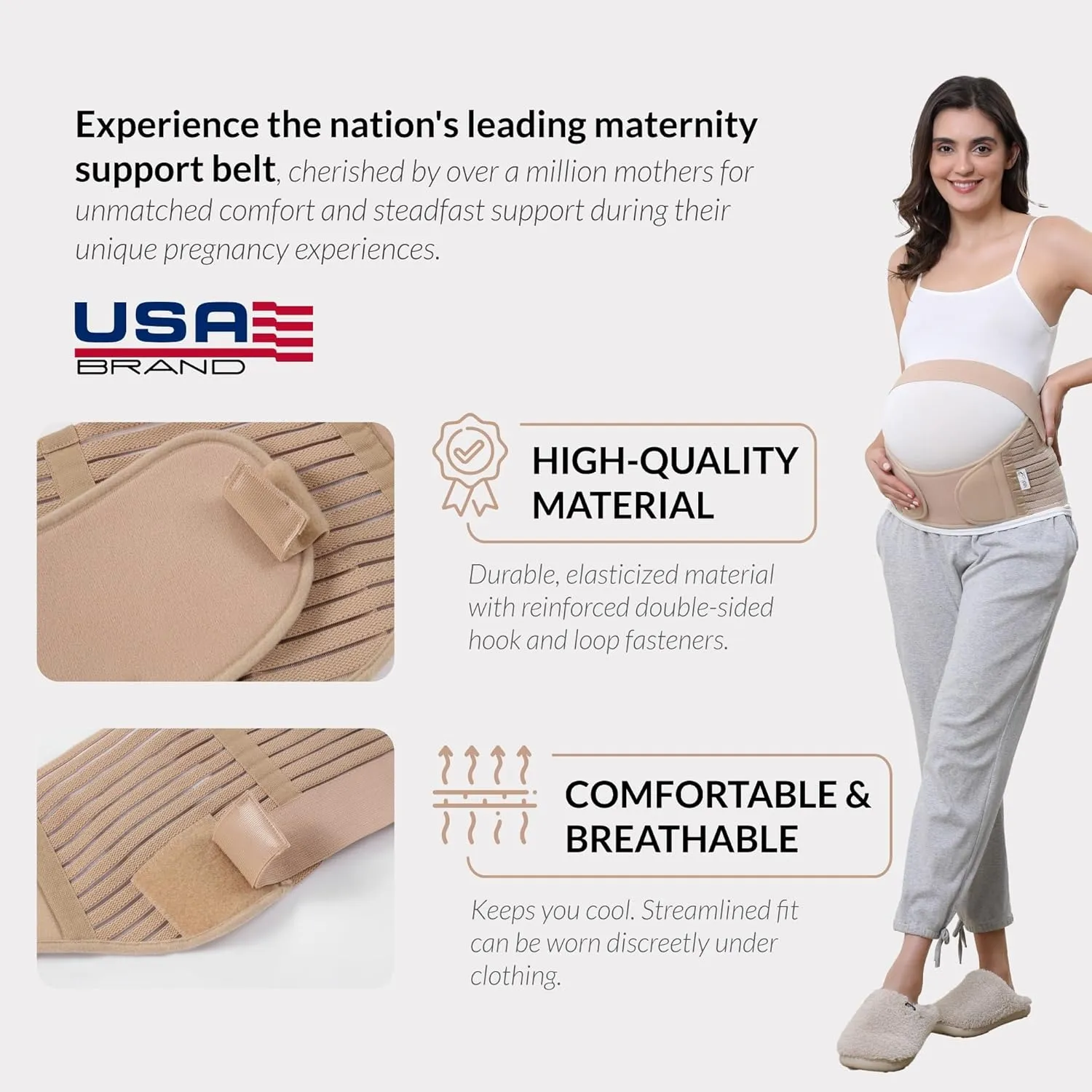 NeoTech Care Pregnancy Support Maternity Belt, Waist/Back/Abdomen Band, Belly Brace (Size L, Beige Color)