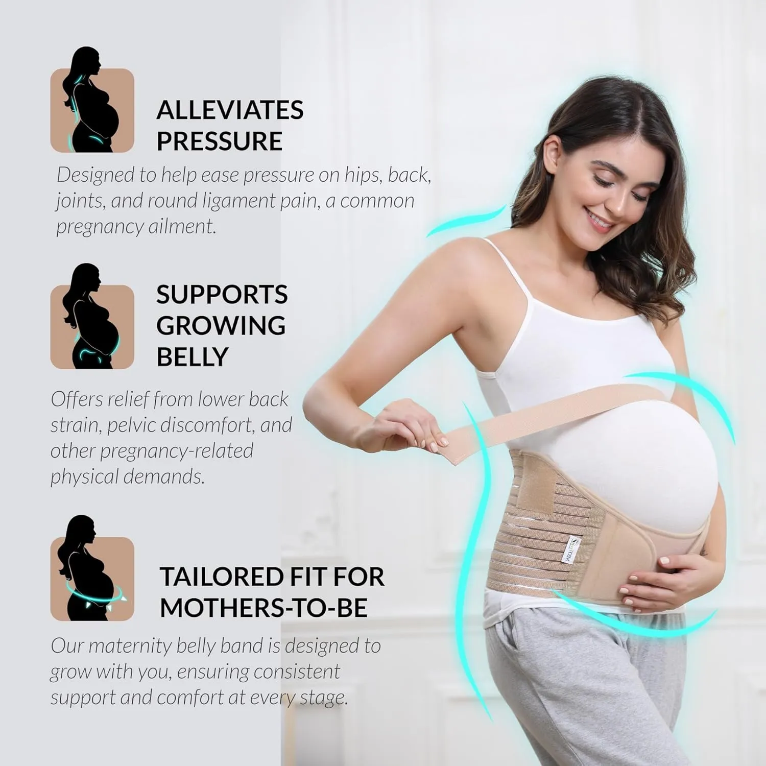 NeoTech Care Pregnancy Support Maternity Belt, Waist/Back/Abdomen Band, Belly Brace (Size L, Beige Color)