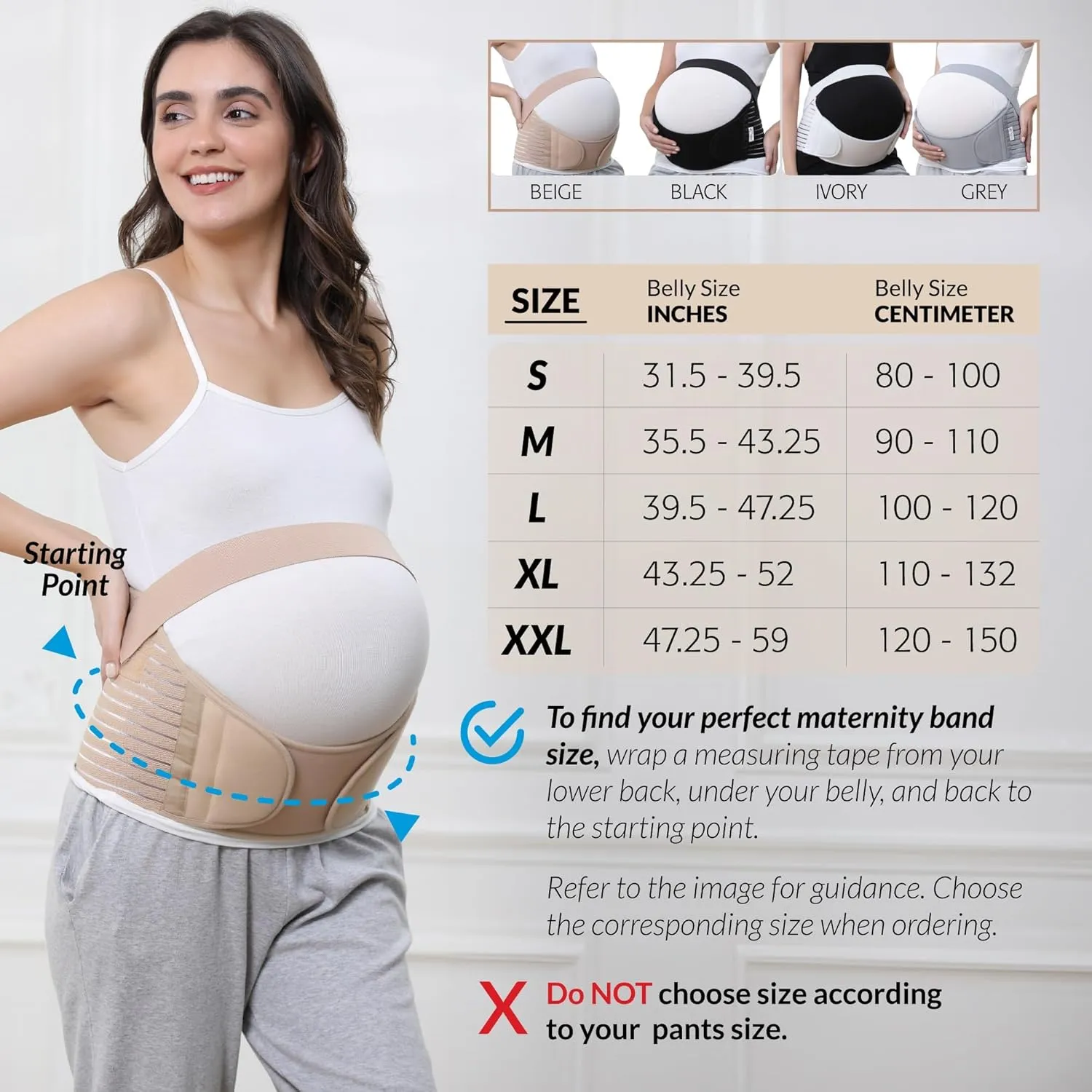 NeoTech Care Pregnancy Support Maternity Belt, Waist/Back/Abdomen Band, Belly Brace (Size L, Beige Color)