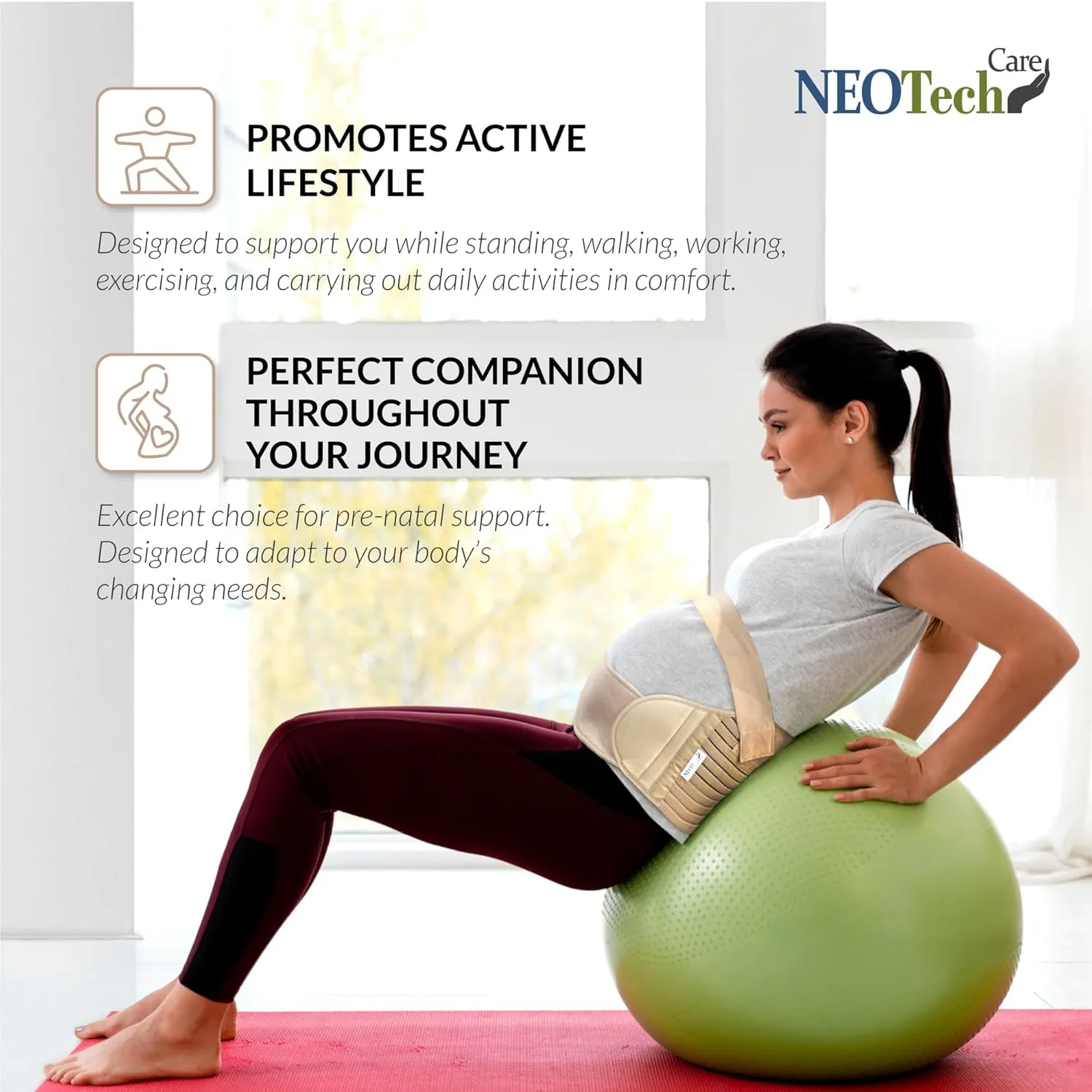 NeoTech Care Pregnancy Support Maternity Belt, Waist/Back/Abdomen Band, Belly Brace (Size L, Beige Color)