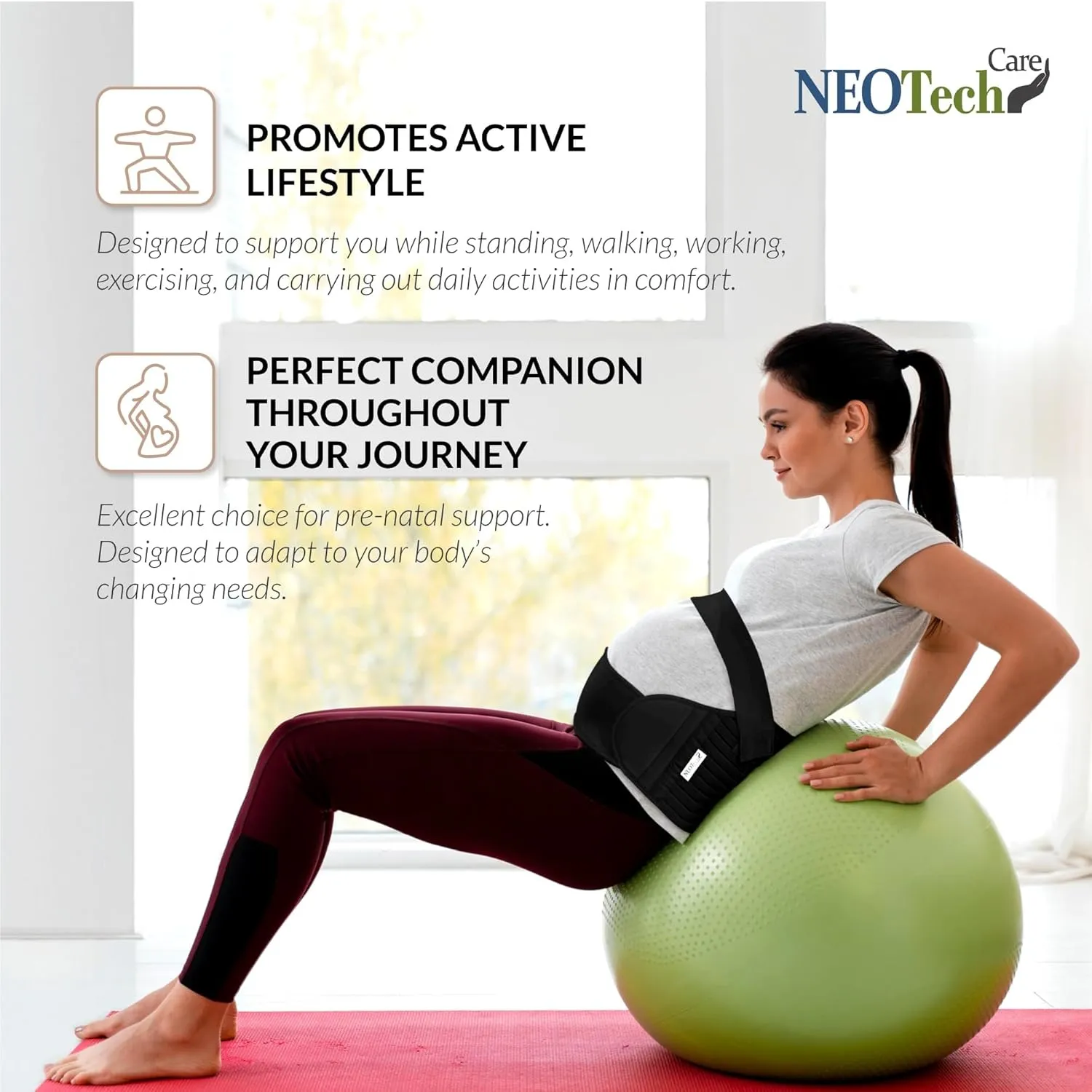 NeoTech Care Pregnancy Support Maternity Belt, Waist/Back/Abdomen Band, Belly Brace (Size M, Black Color)