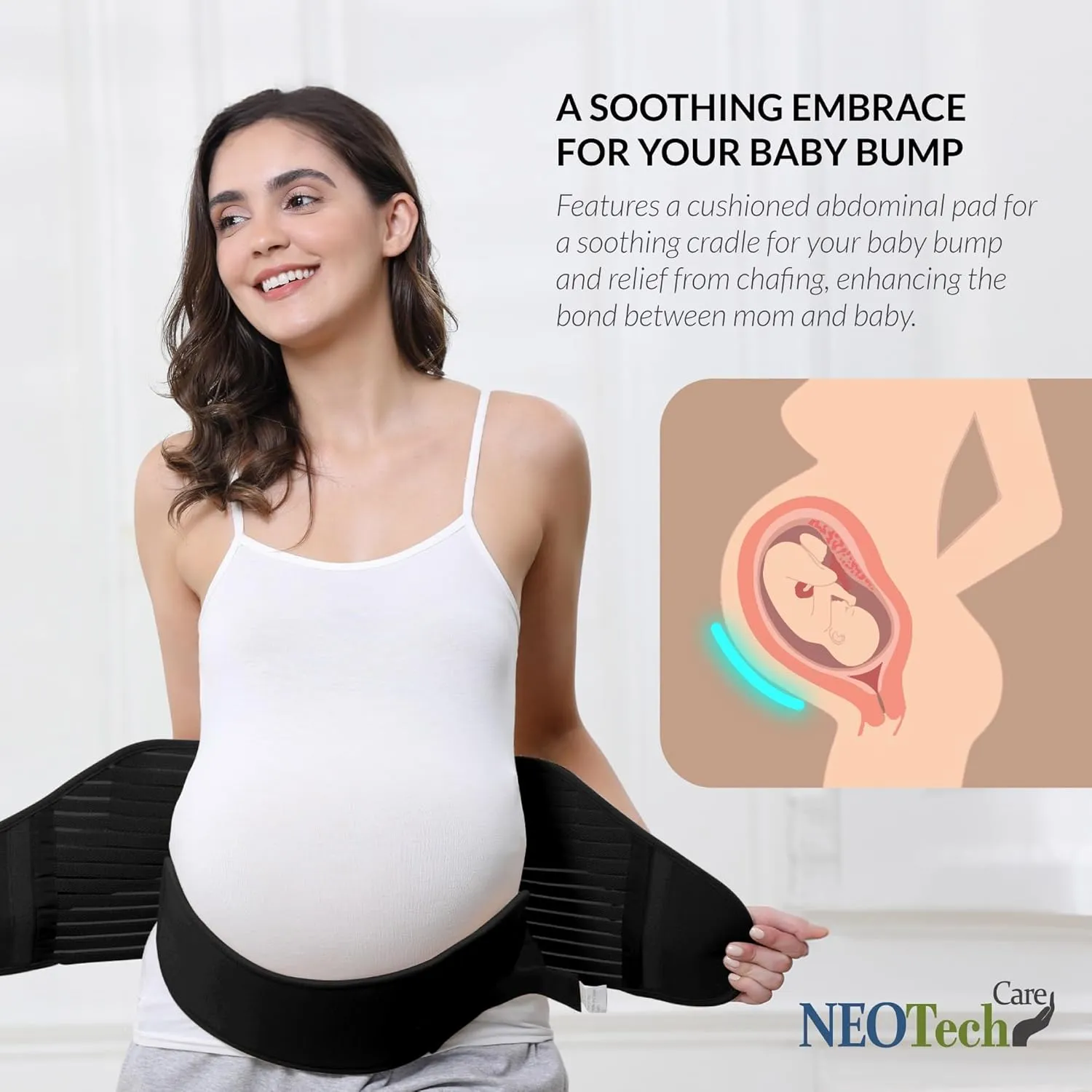 NeoTech Care Pregnancy Support Maternity Belt, Waist/Back/Abdomen Band, Belly Brace (Size M, Black Color)