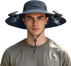 New Ultralight Solar Fan Sun Hat for Women & Men UPF 50  Sun with 2 Solar Fans Hats Camping Cool Wide Brim Bucket Hat