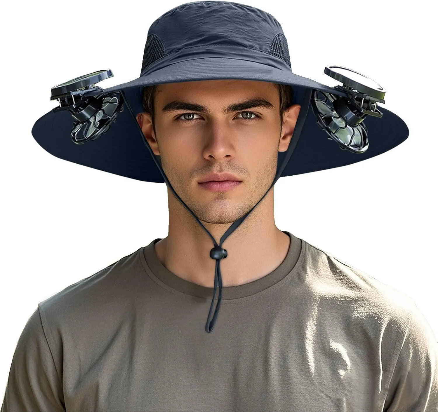New Ultralight Solar Fan Sun Hat for Women & Men UPF 50  Sun with 2 Solar Fans Hats Camping Cool Wide Brim Bucket Hat