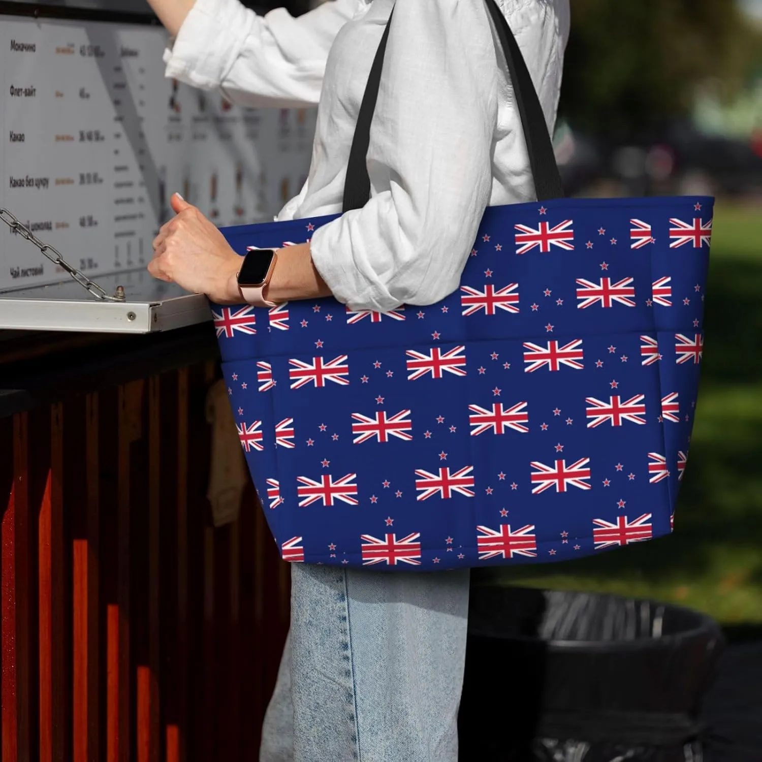 New Zealand Flag Large Capacity Foldable Tote Bag Women Beach Tote Bag Handbag Gym Bag Travel Shopping Bag