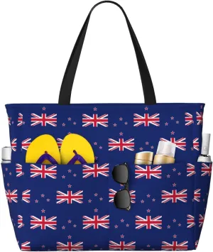 New Zealand Flag Large Capacity Foldable Tote Bag Women Beach Tote Bag Handbag Gym Bag Travel Shopping Bag