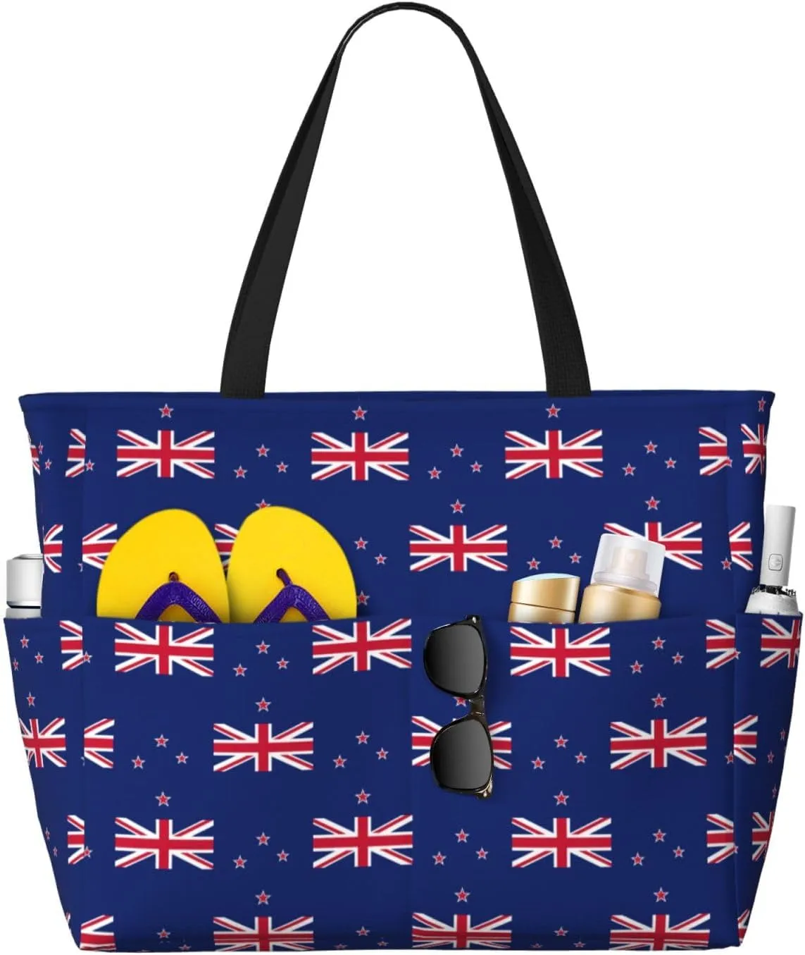 New Zealand Flag Large Capacity Foldable Tote Bag Women Beach Tote Bag Handbag Gym Bag Travel Shopping Bag