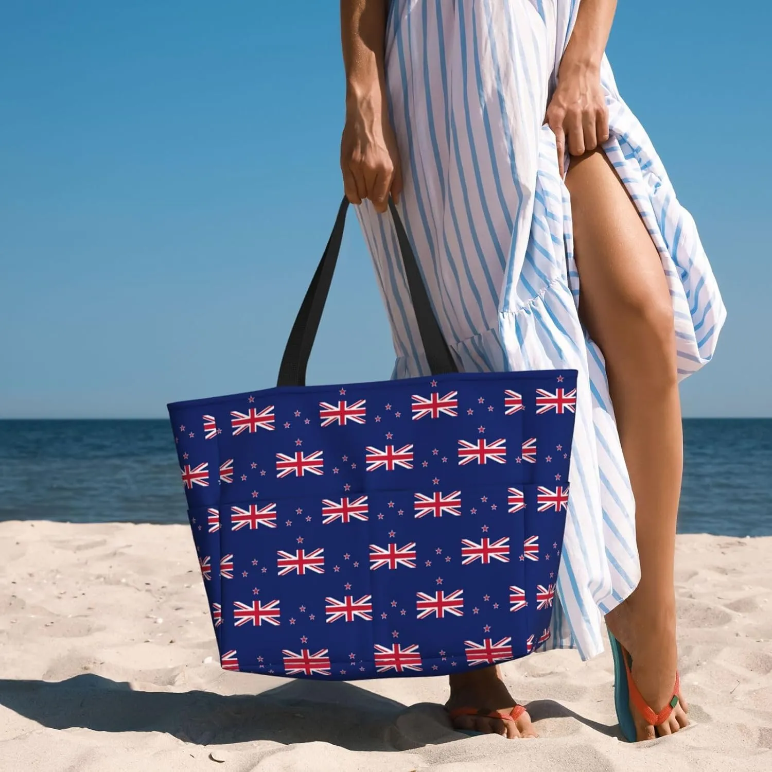 New Zealand Flag Large Capacity Foldable Tote Bag Women Beach Tote Bag Handbag Gym Bag Travel Shopping Bag