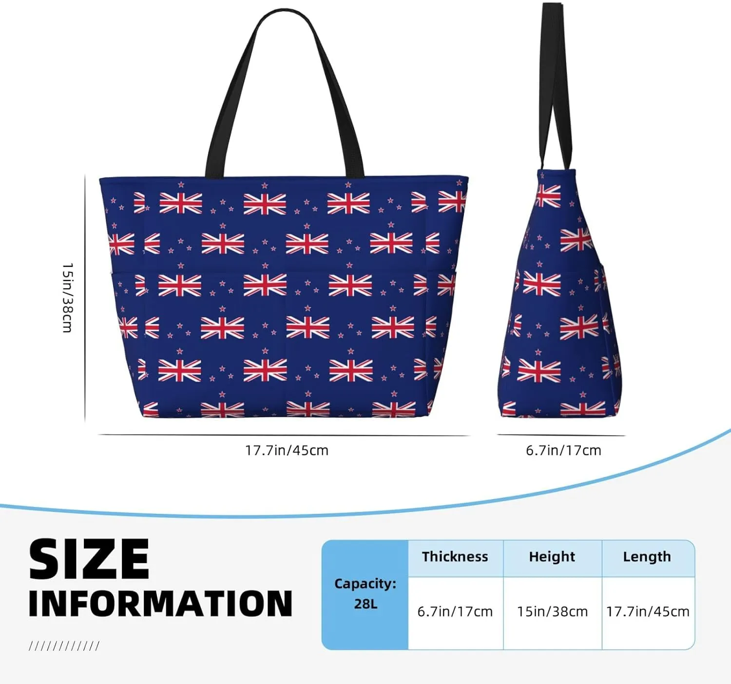 New Zealand Flag Large Capacity Foldable Tote Bag Women Beach Tote Bag Handbag Gym Bag Travel Shopping Bag