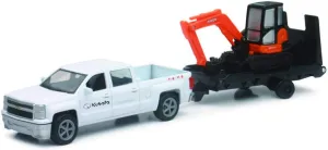NewRay New Ray New 10" KUBOTA Collection - Kubota SSV65 Skid Steer with Black Chevy Pickup & Trailer (Orange, Black) Model by Toys