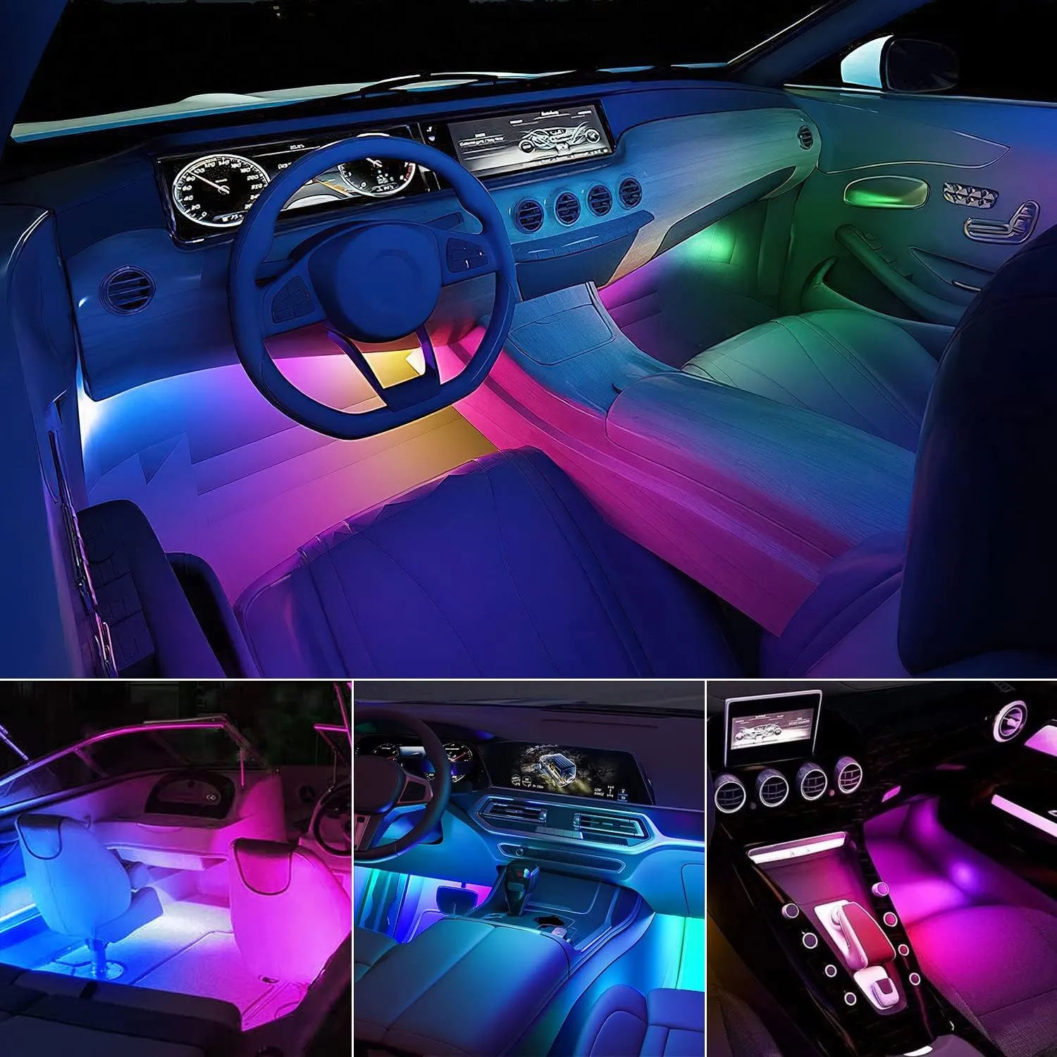 Nilight 72 LED USB Interior Strip Lights Dream Color RGB-IC 12V DC with App RF Remote Control Multicolor Footwell Under Dash Chasing Inside Light Kits 2 Lines Music Sync Mode for Cars Truck ATV UTV