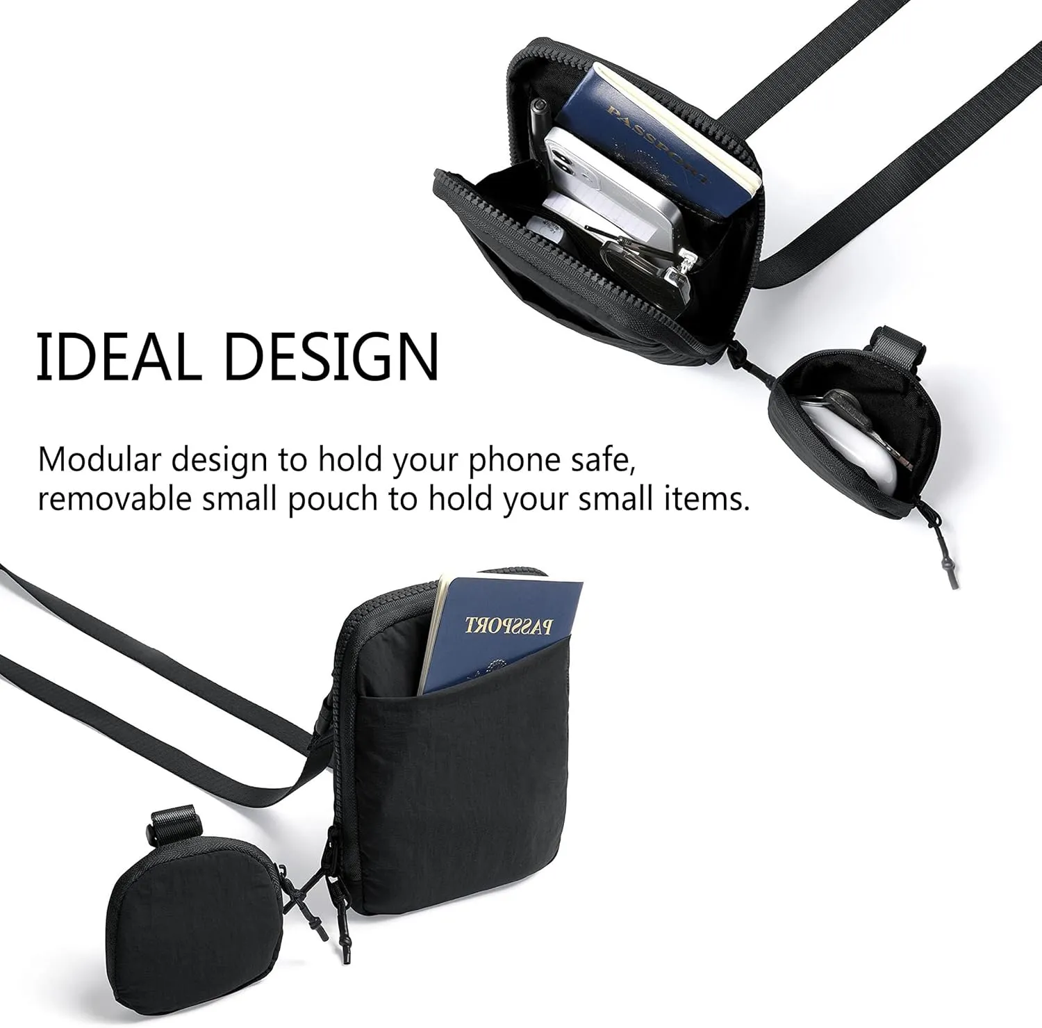 Niumike Small Crossbody Bag Adjustable Belt Bag with Removable Pouch Nylon Cell Phone Purse for Women Travel Workout Hiking