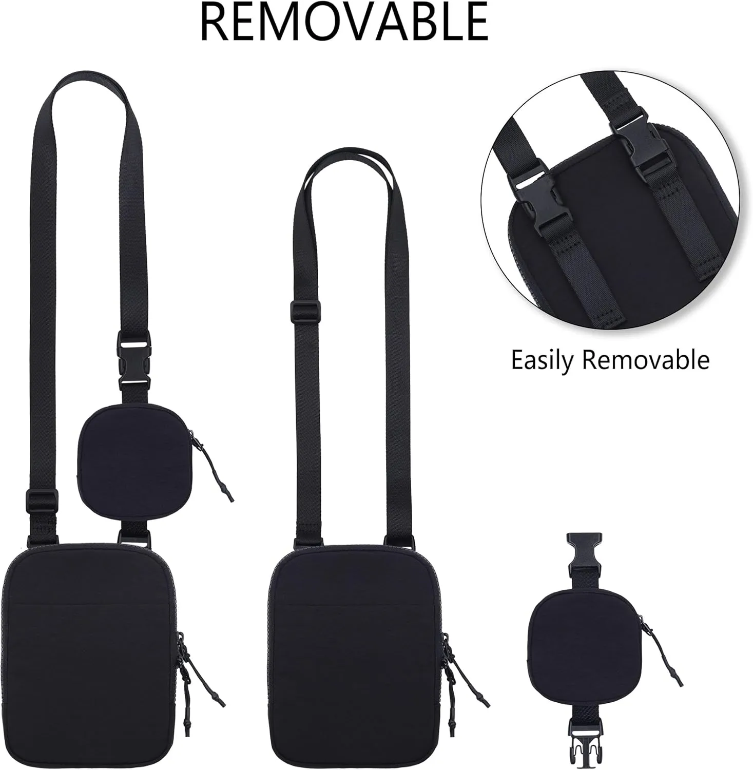 Niumike Small Crossbody Bag Adjustable Belt Bag with Removable Pouch Nylon Cell Phone Purse for Women Travel Workout Hiking