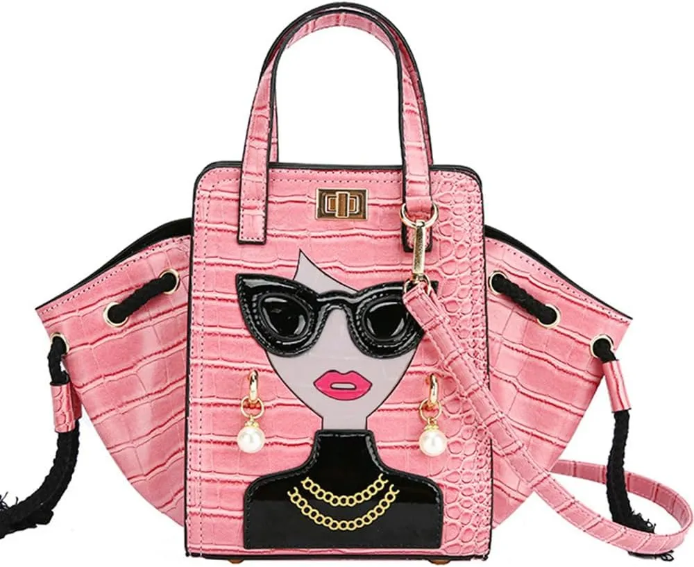 Novelty Unique 3D Lady Face PU Leather Top Handle Satchel Handbags for Women Funky Tote Purse Hobo Crossbody Shoulder bags