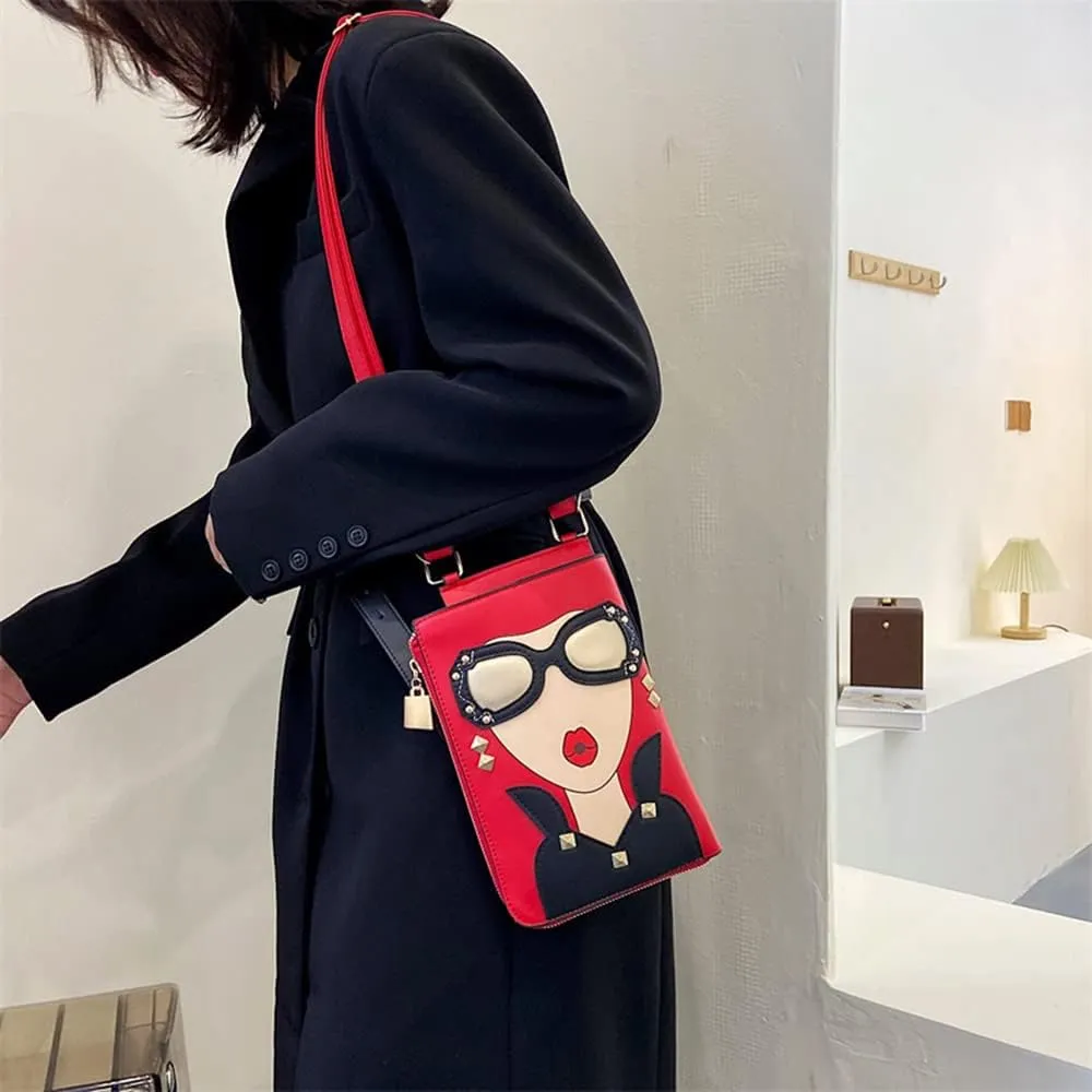 Novelty Unique 3D Lady Face PU Leather Top Handle Satchel Handbags for Women Funky Tote Purse Hobo Crossbody Shoulder bags