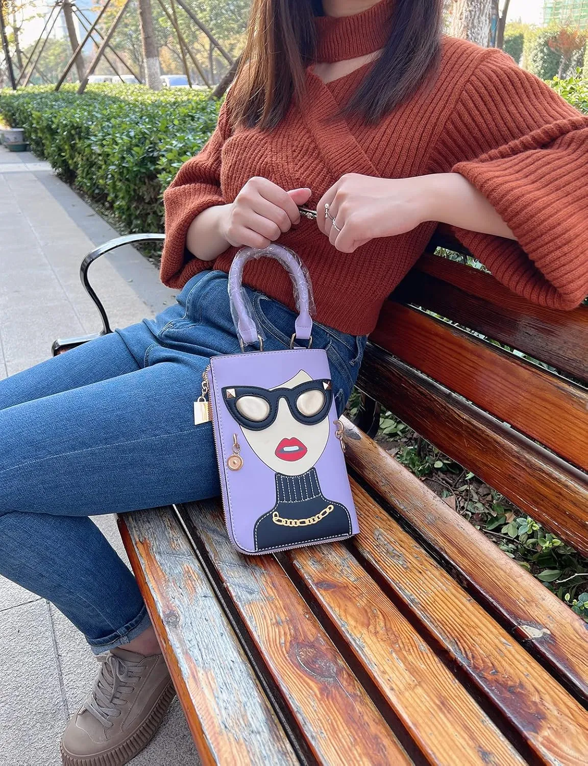 Novelty Unique 3D Lady Face PU Leather Top Handle Satchel Handbags for Women Funky Tote Purse Hobo Crossbody Shoulder bags
