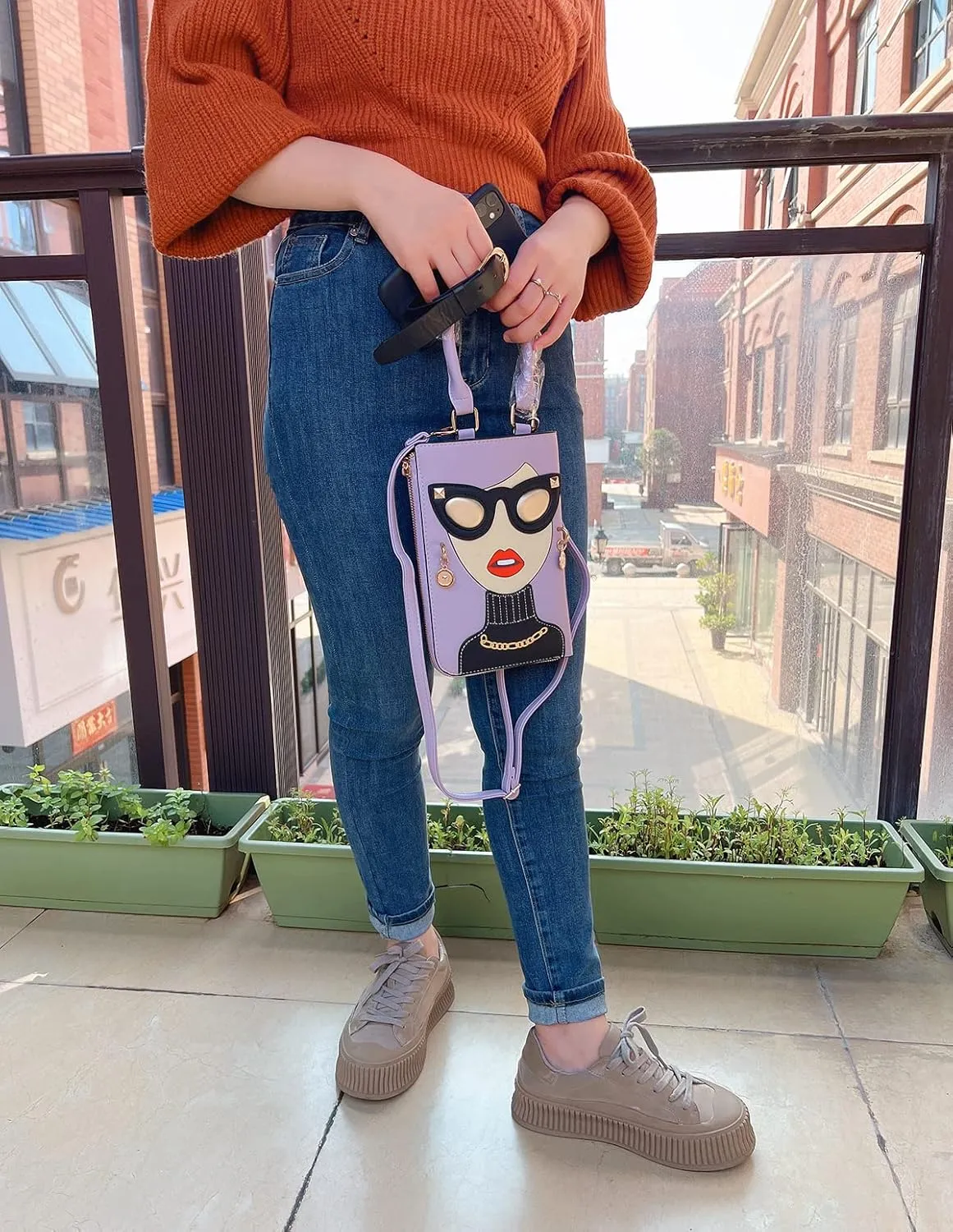 Novelty Unique 3D Lady Face PU Leather Top Handle Satchel Handbags for Women Funky Tote Purse Hobo Crossbody Shoulder bags