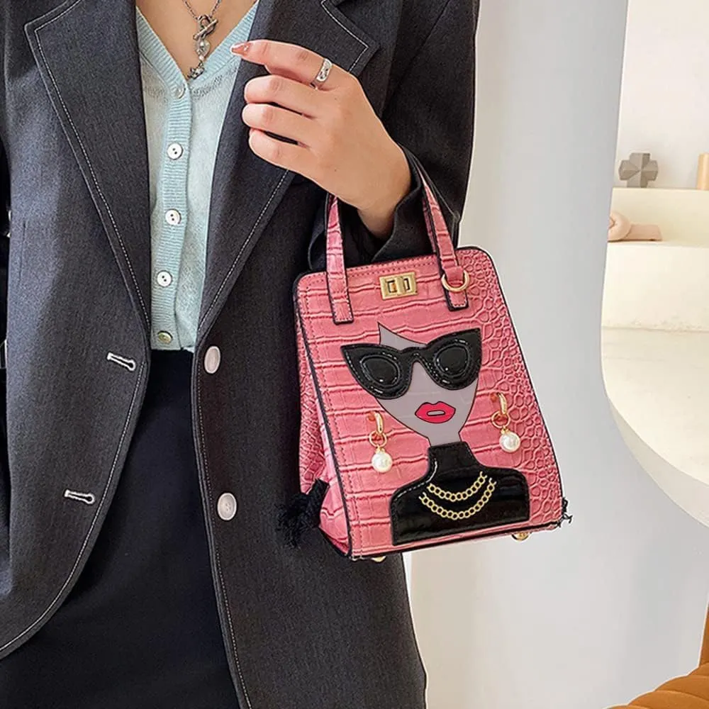 Novelty Unique 3D Lady Face PU Leather Top Handle Satchel Handbags for Women Funky Tote Purse Hobo Crossbody Shoulder bags
