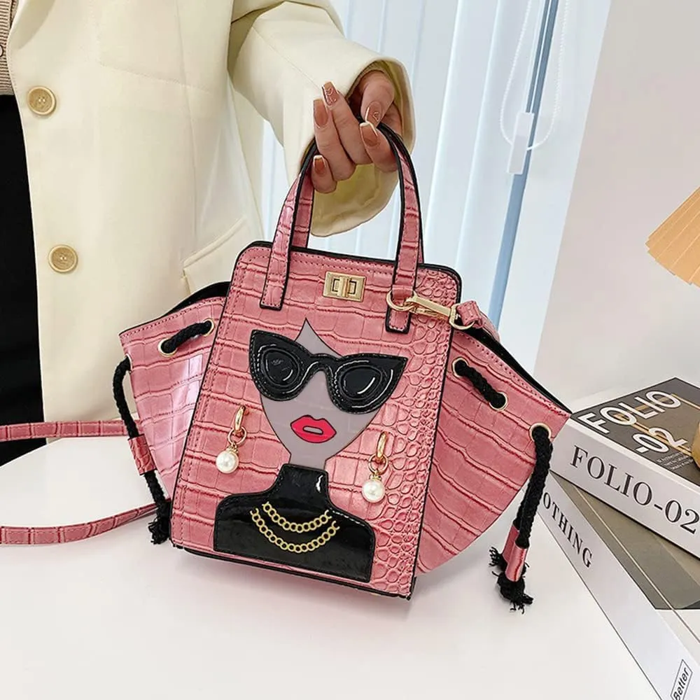 Novelty Unique 3D Lady Face PU Leather Top Handle Satchel Handbags for Women Funky Tote Purse Hobo Crossbody Shoulder bags