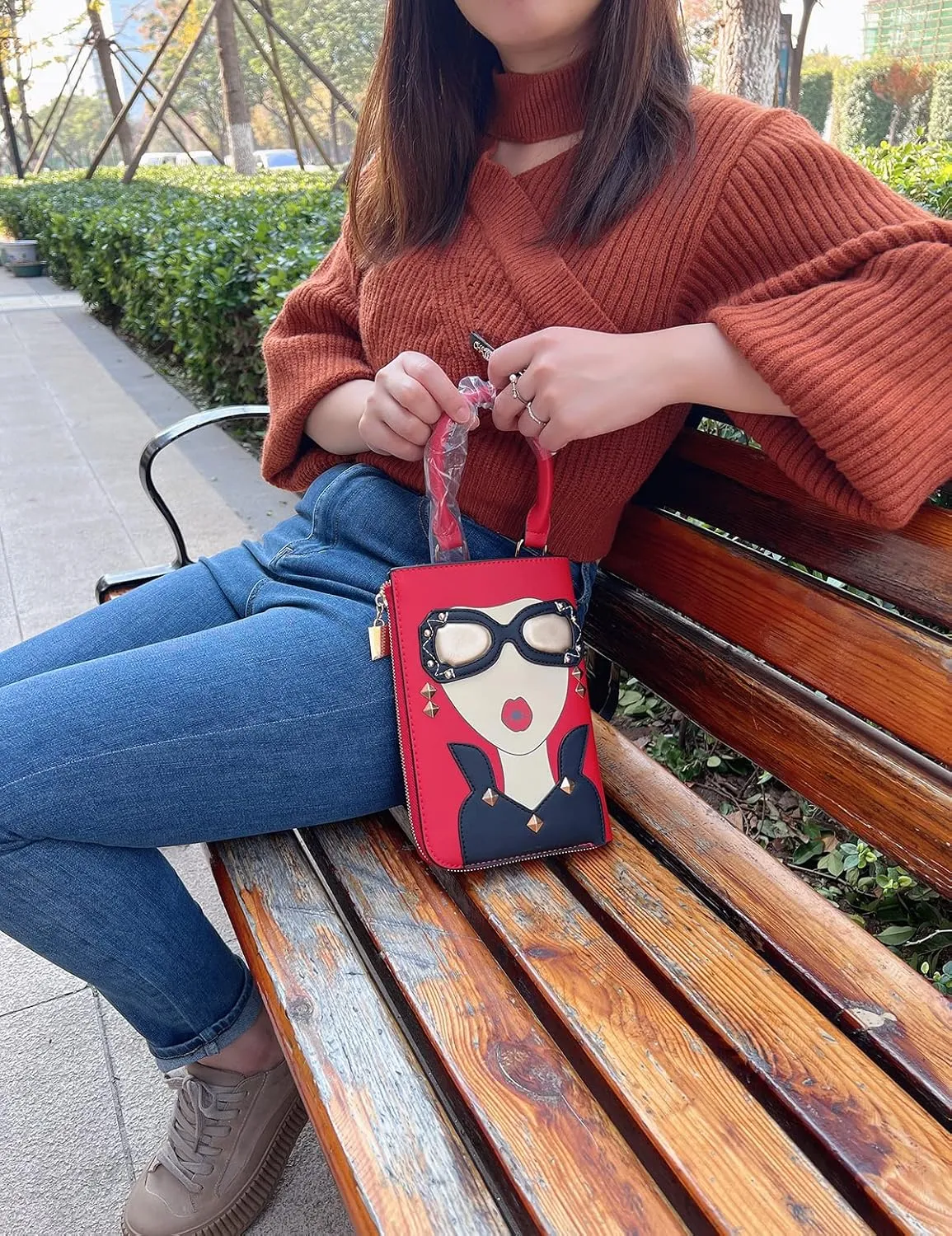 Novelty Unique 3D Lady Face PU Leather Top Handle Satchel Handbags for Women Funky Tote Purse Hobo Crossbody Shoulder bags