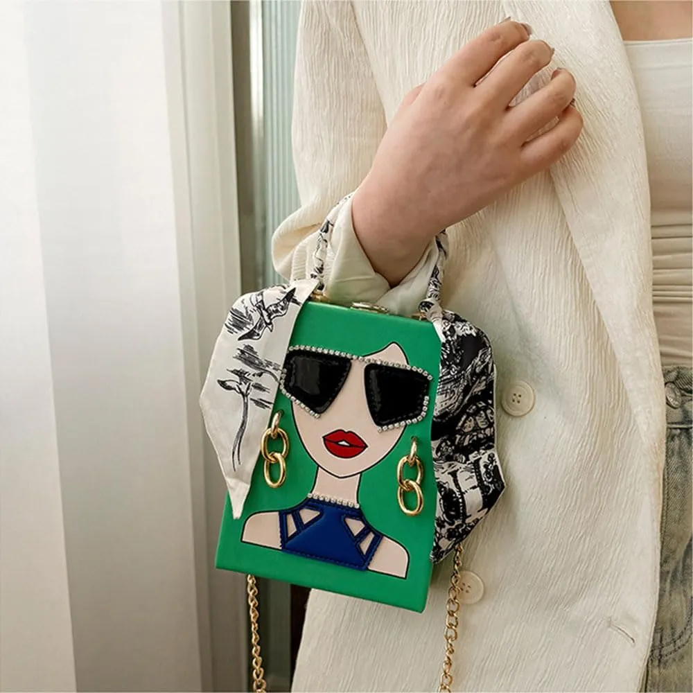 Novelty Unique 3D Lady Face PU Leather Top Handle Satchel Handbags for Women Funky Tote Purse Hobo Crossbody Shoulder bags