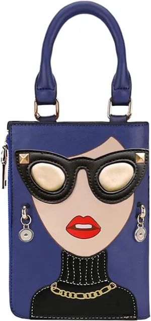 Novelty Unique 3D Lady Face PU Leather Top Handle Satchel Handbags for Women Funky Tote Purse Hobo Crossbody Shoulder bags