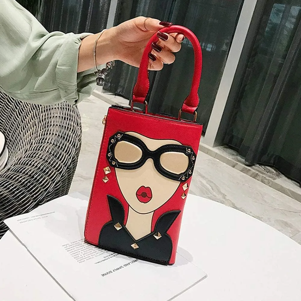 Novelty Unique 3D Lady Face PU Leather Top Handle Satchel Handbags for Women Funky Tote Purse Hobo Crossbody Shoulder bags