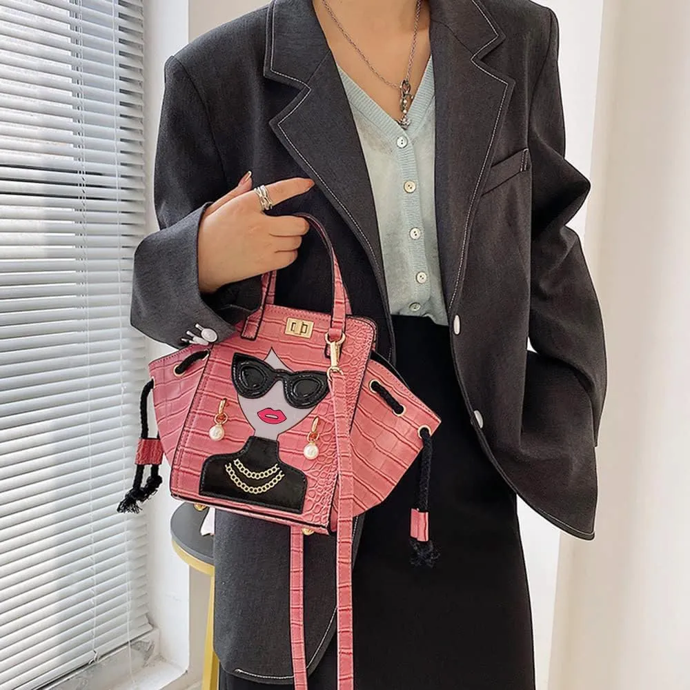 Novelty Unique 3D Lady Face PU Leather Top Handle Satchel Handbags for Women Funky Tote Purse Hobo Crossbody Shoulder bags