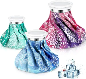 Nuanchu 3 Pieces Ice Bags for Injuries Reusable Ice Pack Hot Cold Water Bag 6, 9, 10 Inches Hot Cold Therapy and Pain Relief Pain Screw Top for Sports Knee Head Leg(Datura Style)