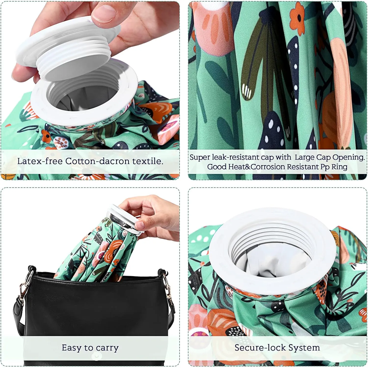 Nuanchu 3 Pieces Ice Bags for Injuries Reusable Ice Pack Hot Cold Water Bag 6, 9, 10 Inches Hot Cold Therapy and Pain Relief Pain Screw Top for Sports Knee Head Leg(Flower Style)