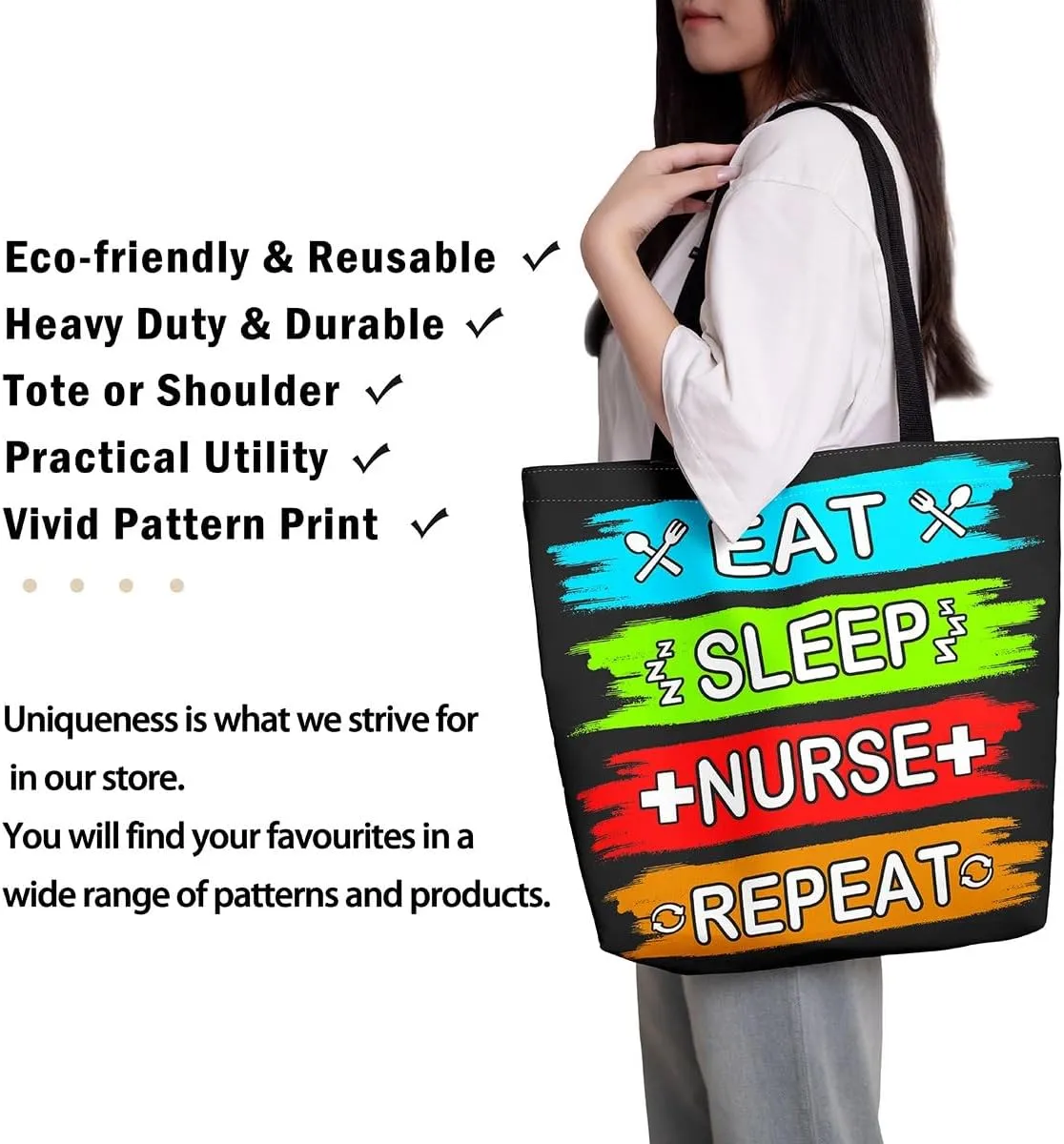 Nurse Gifts for Women,Nursing Canvas Tote Bag for Women,Nurse Hat Stethoscope Waterproof Beach Bag