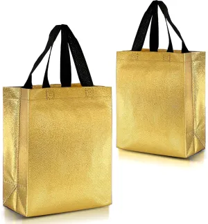 Nush Nush Gold Gift Bags Medium Size – Set of 12 Reusable Gift Bags with Handles in Bulk - Mother's Day Gift Bag, Bridesmaids, Bachelorette, Birthday, Goodie or Party Favor Bag – 8W x 4D x 10H