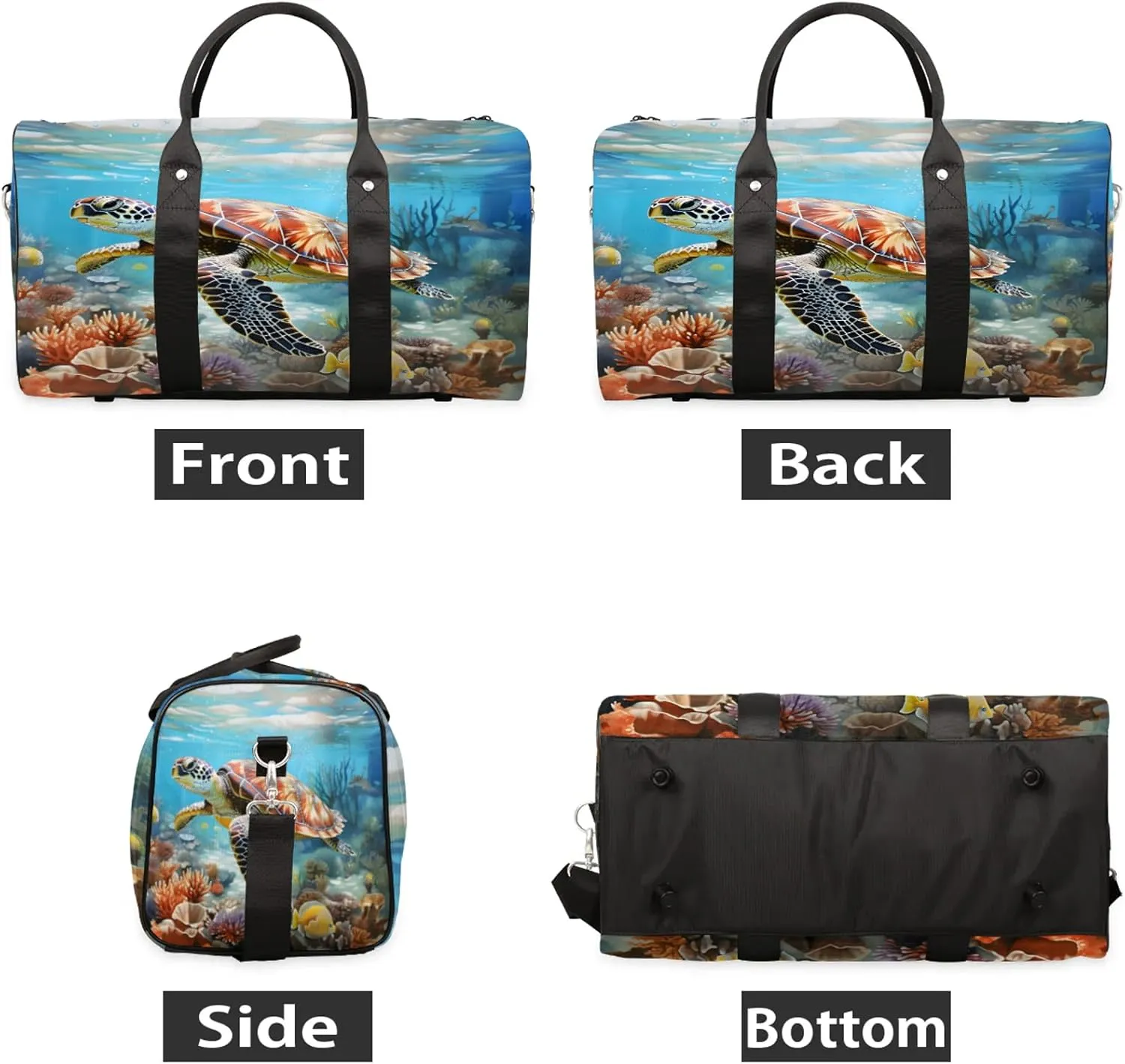 Ocean Sea Turtle Travel Duffle Bag, Sports Gym Bags for Women Men, Carry On Weekender Overnight Workout Airplane Trips Bag
