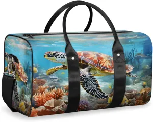 Ocean Sea Turtle Travel Duffle Bag, Sports Gym Bags for Women Men, Carry On Weekender Overnight Workout Airplane Trips Bag