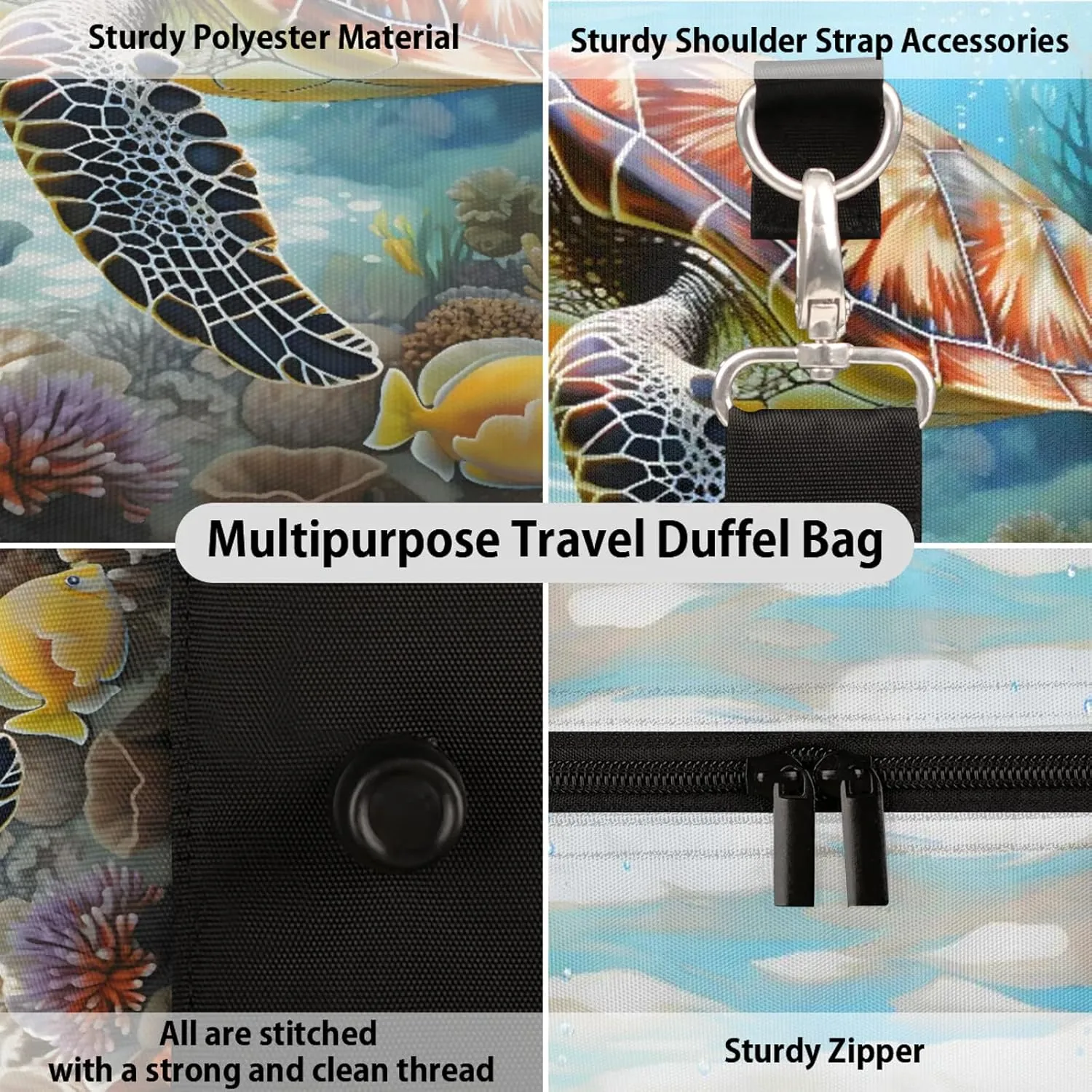 Ocean Sea Turtle Travel Duffle Bag, Sports Gym Bags for Women Men, Carry On Weekender Overnight Workout Airplane Trips Bag