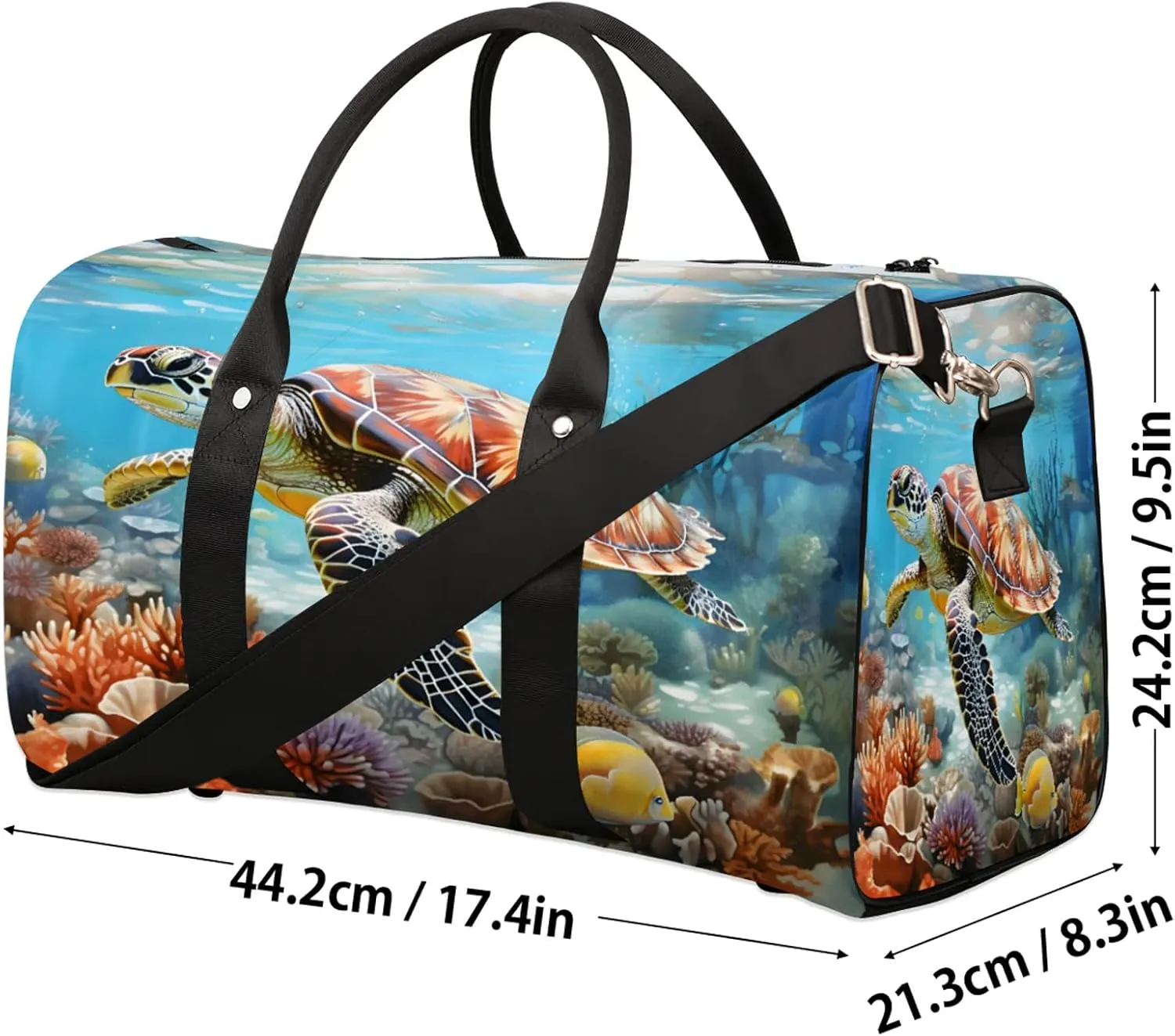 Ocean Sea Turtle Travel Duffle Bag, Sports Gym Bags for Women Men, Carry On Weekender Overnight Workout Airplane Trips Bag