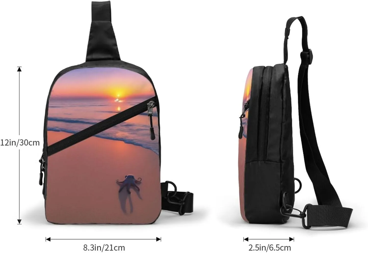 Octopus Beach Sunset Sling Bag For Women And Men Fashion Folding Chest Bag Adjustable Crossbody Travel Shoulder Bag