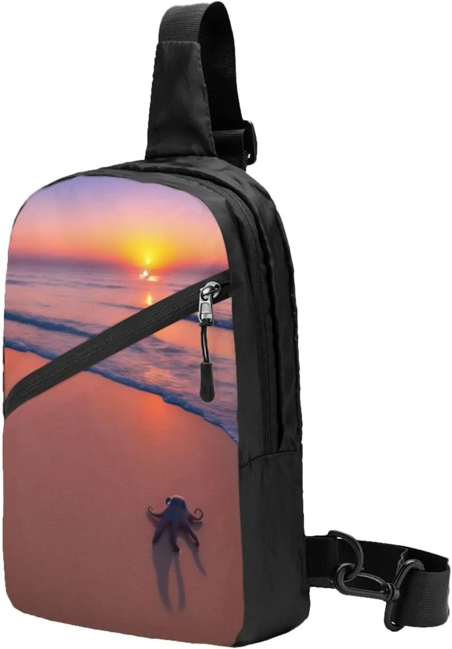 Octopus Beach Sunset Sling Bag For Women And Men Fashion Folding Chest Bag Adjustable Crossbody Travel Shoulder Bag