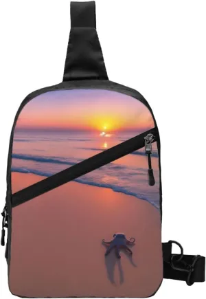 Octopus Beach Sunset Sling Bag For Women And Men Fashion Folding Chest Bag Adjustable Crossbody Travel Shoulder Bag