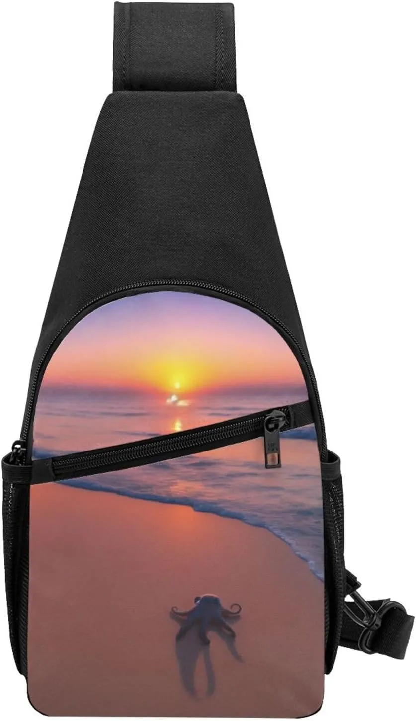 Octopus Beach Sunset Sling Bags For Man And Women Crossbody Chest Bag Shoulder Bag For Casual Sport Daypack