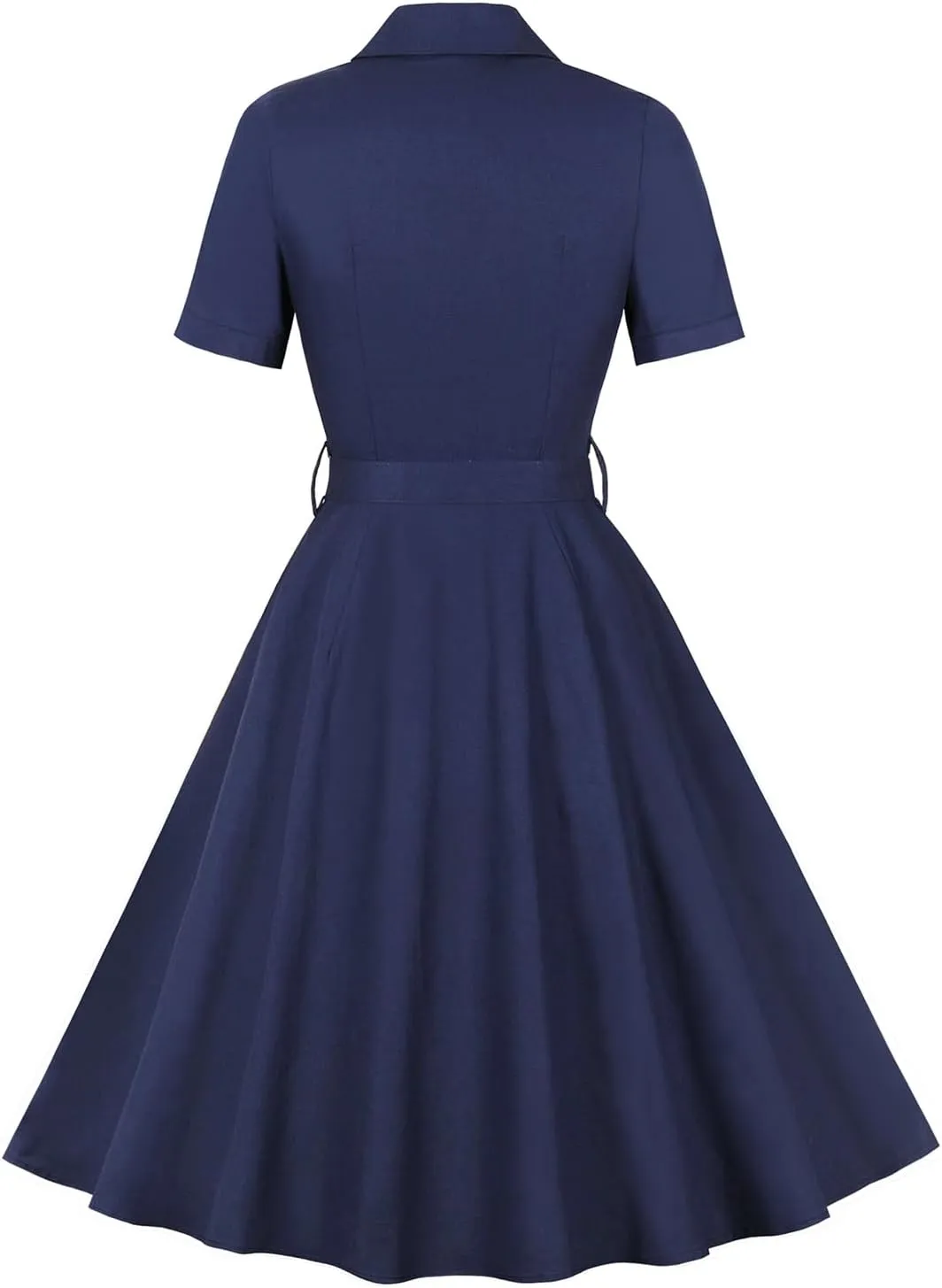 ODIZLI Women's 1950s Retro Dress Short Sleeve Notched Lapel Ruffle Swing Dress with Belt Cocktail Dress