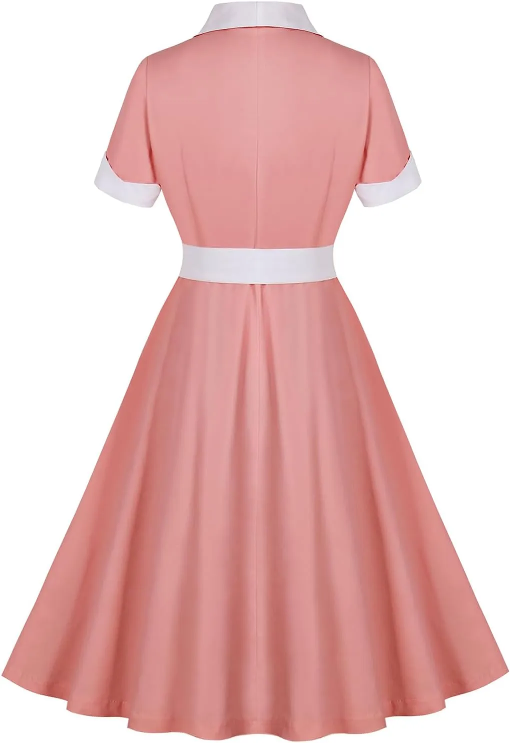 ODIZLI Women's 1950s Retro Dress Short Sleeve Notched Lapel Ruffle Swing Dress with Belt Cocktail Dress