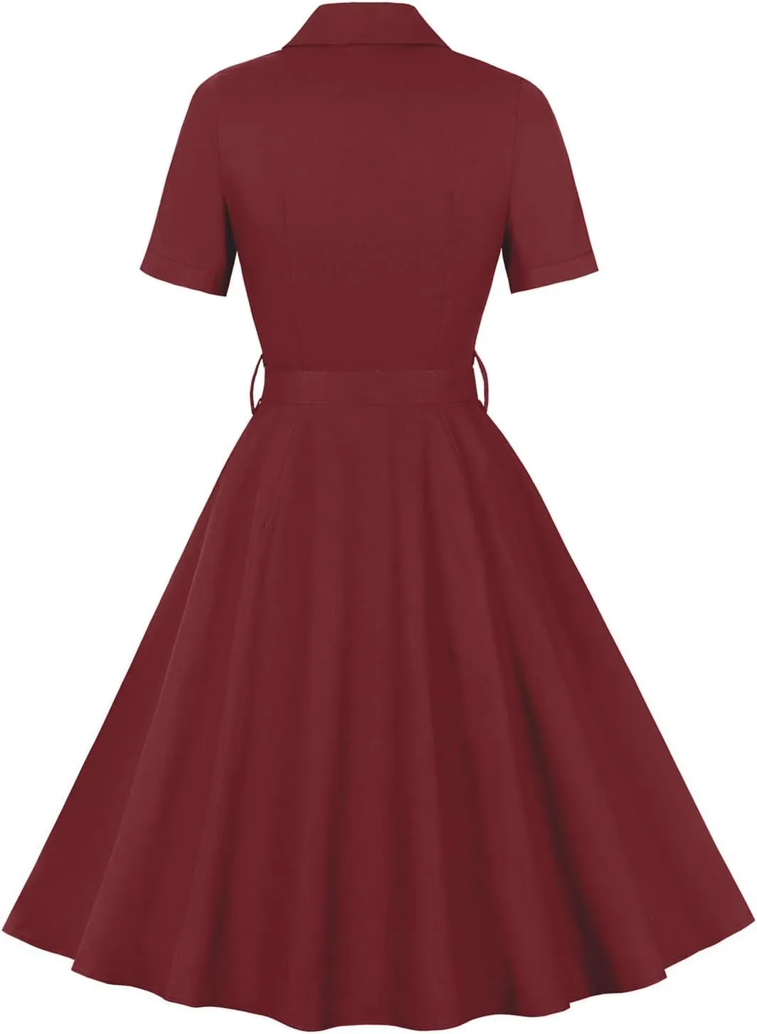 ODIZLI Women's 1950s Retro Dress Short Sleeve Notched Lapel Ruffle Swing Dress with Belt Cocktail Dress
