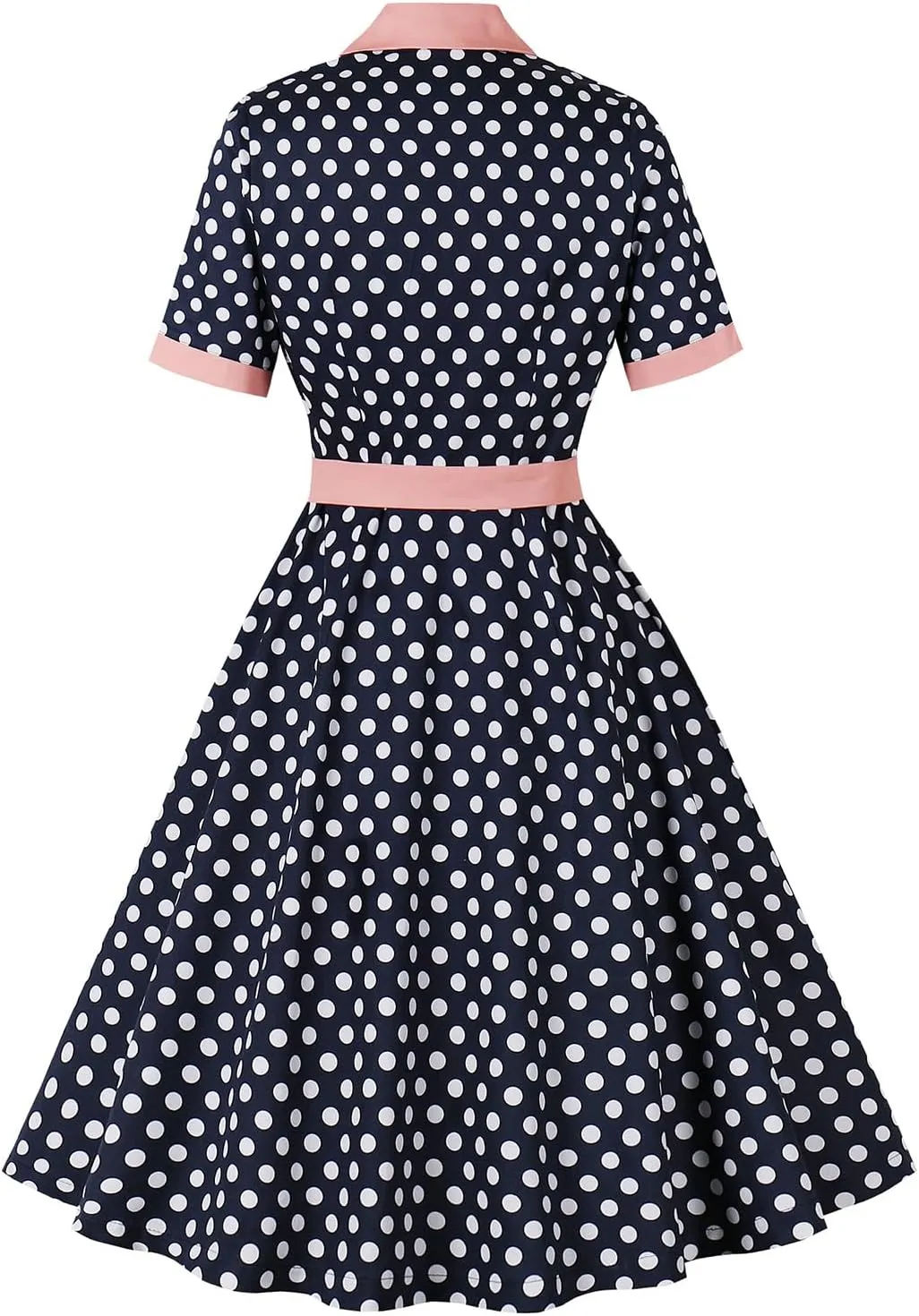 ODIZLI Women's 1950s Retro Dress Short Sleeve Notched Lapel Ruffle Swing Dress with Belt Cocktail Dress