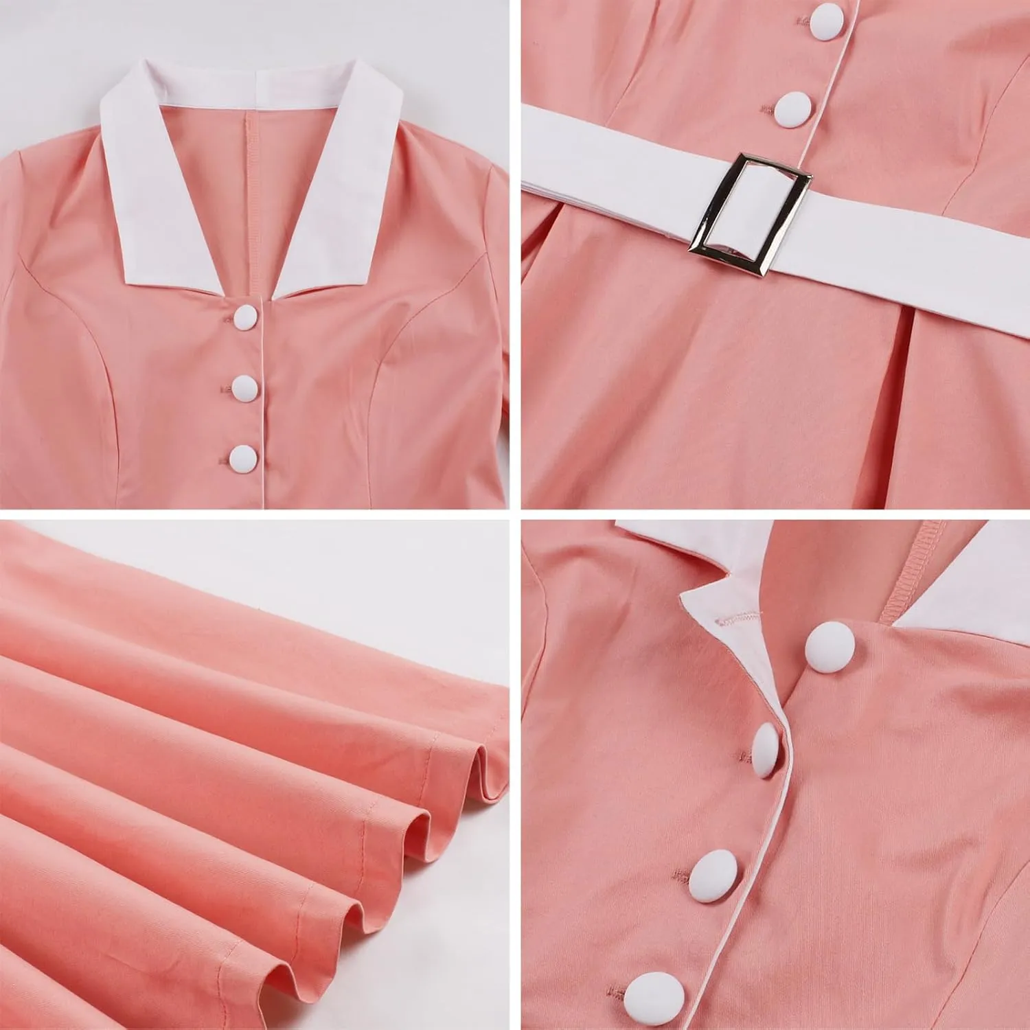 ODIZLI Women's 1950s Retro Dress Short Sleeve Notched Lapel Ruffle Swing Dress with Belt Cocktail Dress