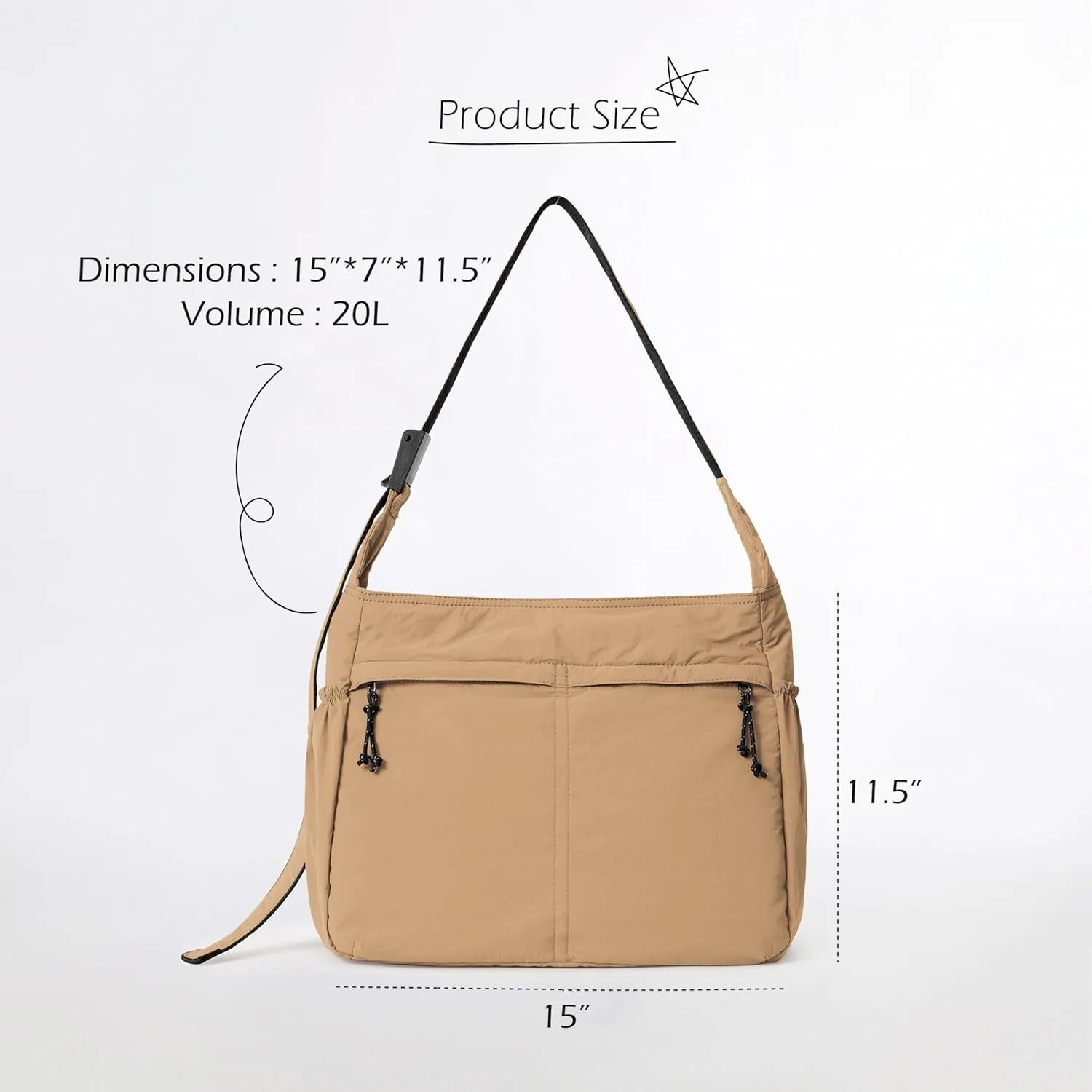 ODODOS 20L Crossbody Tote Bag Large Capacity Lightweight Hobo Shoulder Sling Bags for Gym Shopping Beach Travel