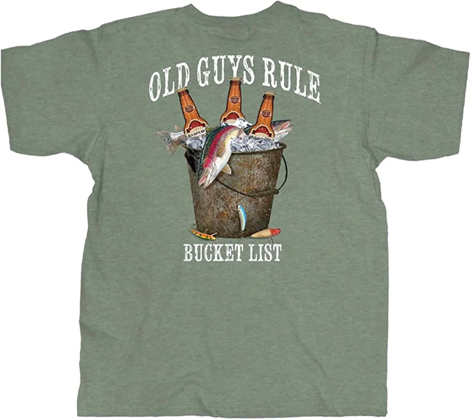 OLD GUYS RULE Men's Graphic T-Shirt, Fresh Bucket List Funny Novelty Tee for Fishing, Beer Drinking
